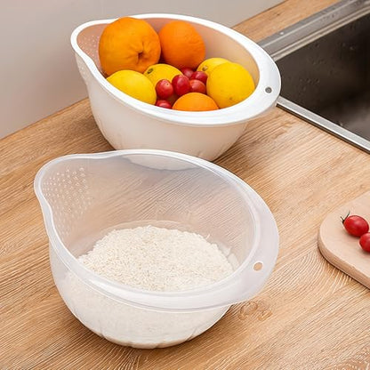 Japanese Rice Strainer Quinoa Washing Bowl Small Grains Washer Cleaner | Plastic Side Drainers Colander for Rinsing Fruits, Vegetables and Beans, BPA-Free - color: Clear