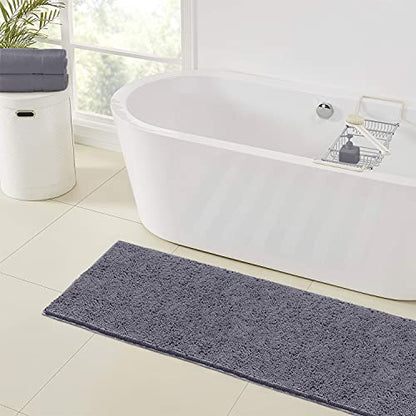 LuxUrux Runner Bath Mat-Extra-Soft Plush Bath Shower Bathroom Rug,1'' Chenille Microfiber Material, Super Absorbent Shaggy Bath Rug. Machine Wash & Dry (21 x 59 Inch, Dark Gray) - color: Dark Gray, size: 21'' x 59''