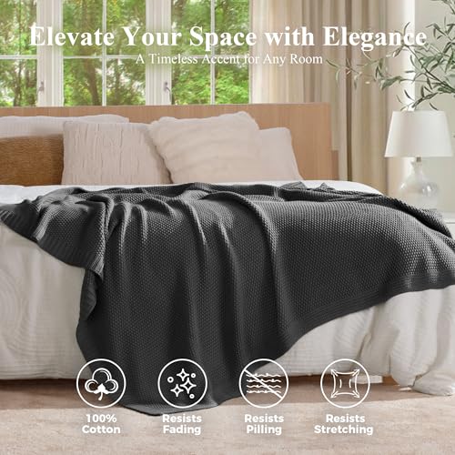 100% Cotton Cable Knit Throw Blanket, Large Lightweight Soft Knit Blanket for Sofa Couch Bed, Breathable All-Season Throw, Cozy Decorative Blanket, 60 x 80 Inch,Grey - color: Grey, size: Twin(60" X 80")
