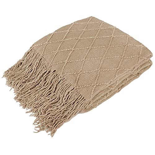 PAVILIA Tan Taupe Knit Throw Blanket for Couch, Twin Bed, Soft Knitted Farmhouse Sofa Throw for Living Room, Lightweight Decorative Fall Blanket for Chair, Outdoor Textured Boho Blanket, 60x80 - color: Tan Taupe, size: 60 X 80 Inches - Twin