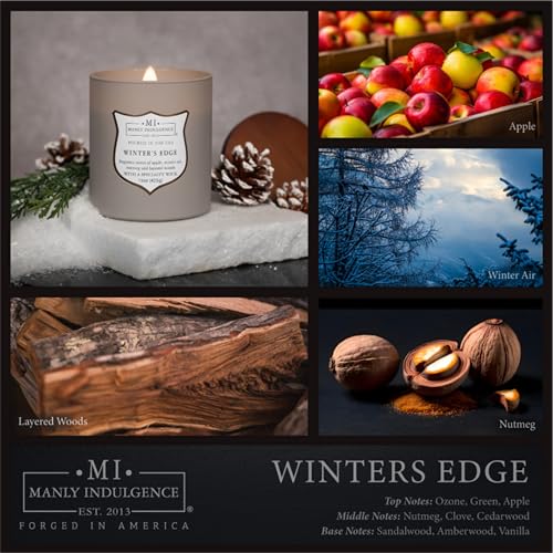 Manly Indulgence Winters Edge Scented Candles for Men, 15 oz Wooden Wick, Premium Soy Blend Wax, 60H Burn, Candles for Home Scented - Made in The USA - color: Winters Edge