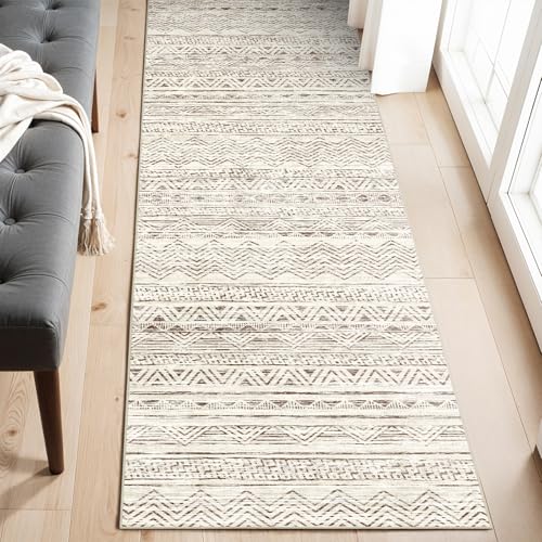 2x6 Runner Rug Washable Moroccan: Non Slip Kitchen Long Floor Mat Beige | Soft Carpet Runners for Hallway Low Pile Thin Rugs for Entryway Bedroom Bathroom Living Room Indoor Home Office Decor - color: Beige, size: 2' x 6' (Rectangular)