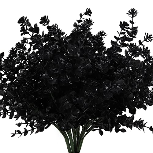 RECUTMS Black Artificial Flowers,Fake Fall Outdoor UV Resistant Plants,8Pcs | Black Gothic Decor,Faux Plastic Greenery Shrubs Indoor Outside Hanging Planter Kitchen Office Wedding,Garden Halloween Decor - color: Black, size: 8 Pcs