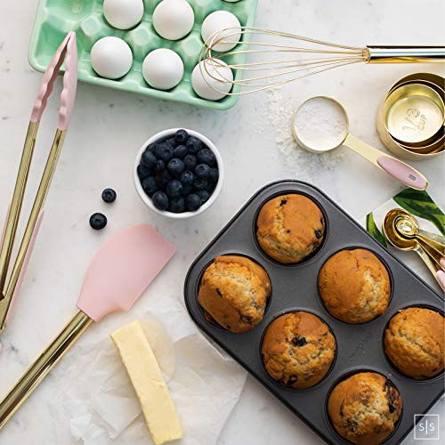 Styled Settings Gold and Pink Kitchen Utensil Set with Holder, 7-Piece | Nonstick Silicone Cooking Utensils Set with Gold Utensil Holder, White and Gold Kitchen Accessories for Modern Kitchens - color: 7 Piece Pink & Gold