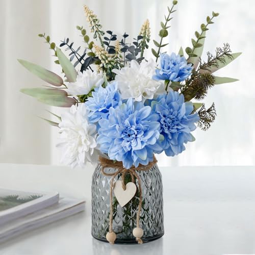 Fake Flowers in Vase,Faux Flowers in Vase,Table Centerpieces for Dining Room,Flower Centerpieces for Tables,Artificial Flowers,Kitchen Decor,Coffee Table Decor - color: Light Blue