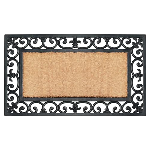 A1HC Natural Coir and Rubber Large Door Mat, 18" x 30", Thick Durable Doormats for Door Entrance, Heavy Duty, Thin Profile Door Mat, Easy to Clean,Long Lasting Front Door Entry Doormat - color: Rectangle Paisley Black