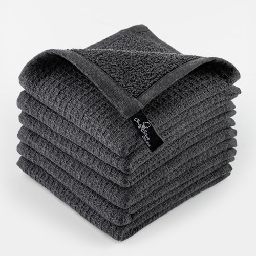 DishCloths Kitchen|Waffle Terry Check Weave Hand Towels|Cotton 12x12" Reusable Dish Rags Washing Scrub Cleaning Dishes|Dish Bar Mop Towels Hand Wipes|Spring Easter Basket Decor|6 Pc Set-Grey - color: Grey