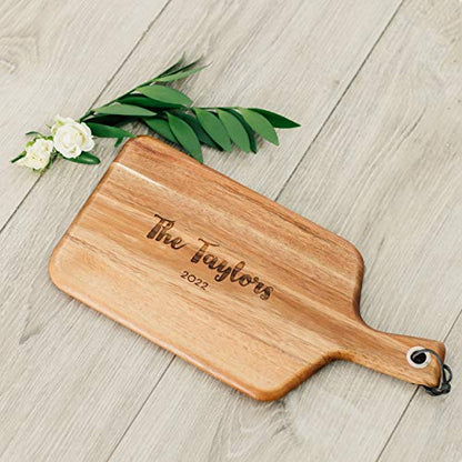 Weddingstar Personalized Wooden Paddle Cutting Board or Serving Board With Handle 13.5" x 6.5" - Retro Script Etching - color: Retro Script, size: 13.5"L x 6.5"W