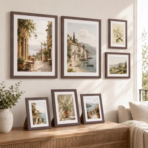 5x7 Wooden Picture Frames Set of 3 Mahogany Photo Frame Wall Table Display | Sturdy MDF 5x7 frames with mat clear plexiglass Hangs on wall stands on table family pics weddings diplomas home or office - color: Mahogany, size: 5x7