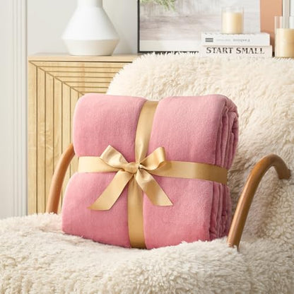 Hansleep Throw Fuchsia Fleece Blanket, Soft Flannel Bed Blanket | Fuzzy Cozy Blanket 50x60 Inches, Multi-use for Bed, Sofa, Couch, Travel, Camping, All Season Warm Lightweight Cover - color: Dusty Rose, size: Throw (50x60 Inches)