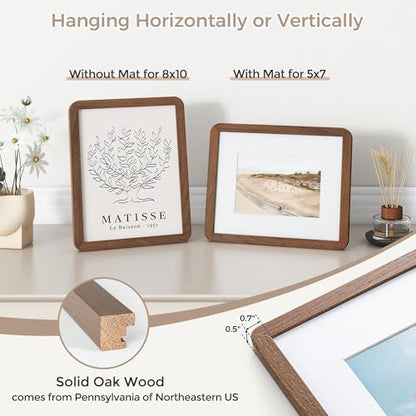 8X10 Solid Oak Wood Photo Frame | 8X10 Picture Frame With Mat For 5X7 | Plexiglas And Hanging Hardware Included | Walnut, 3 Packs - color: Walnut, size: 8''x10''-3P
