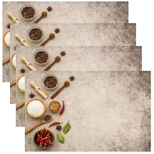Cooking Herbs Spices Placemats Set of 4, 17x12 Inch Vintage Rustic Farmhouse Table Mats for Home Party Kitchen Dining Decor - color: Style-4, size: 4PCS