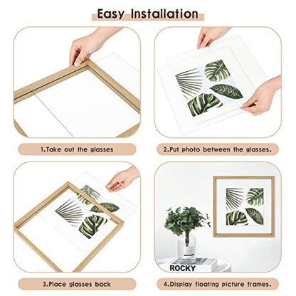 MUYE 10x10 Floating Frame Set of 2,Double Glass Square Photo Frame,Display Any Size Photo up to 10x10,Wall Mount or Tabletop Standing,Natural - color: Natural, size: 10x10
