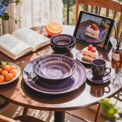 Stoneware Sonoma 56pc Dinnerware Set, Black + Speckled Spin Wash Purple - color: Purple