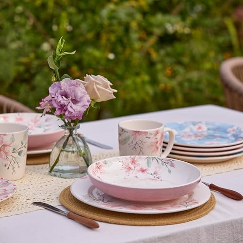 Bico Spring Sakura Pasta Bowls, 35oz Salad Bowl Set of 4, Large Ceramic Serving Dinner Bowls for Soup and Cereal, Microwave and Dishwasher Safe, Gift for Housewarming and Thanksgiving - color: Spring Sakura