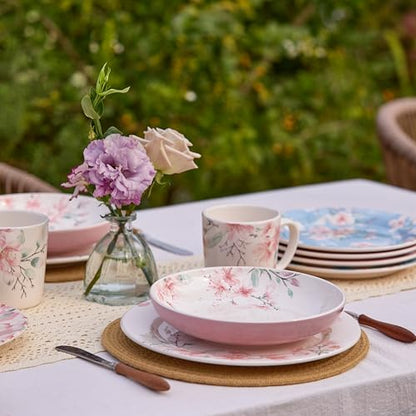 Bico Spring Sakura Pasta Bowls, 35oz Salad Bowl Set of 4, Large Ceramic Serving Dinner Bowls for Soup and Cereal, Microwave and Dishwasher Safe, Gift for Housewarming and Thanksgiving - color: Spring Sakura