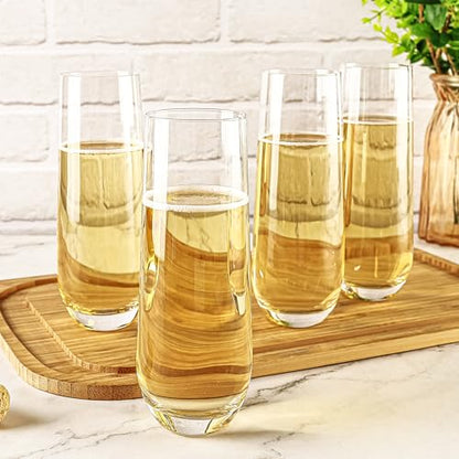 Stemless Champagne Flutes Set of 12, 10 oz Modern Clear Glasses | Stemless Clear Glasses for Champagne, Mimosas, Prosecco and Cocktails, Dishwasher Safe, Ideal for Weddings, Parties and Home