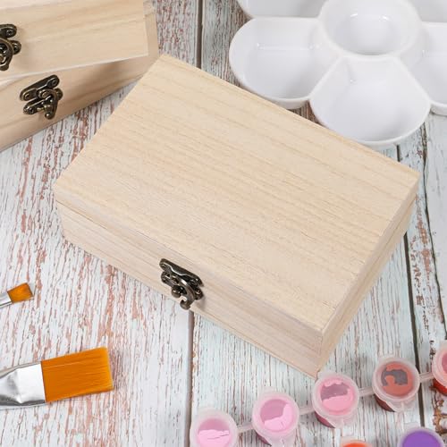 8 Pack Unfinished Wooden Box 6" x 4" x 2" DIY Storage Jewelry Boxes Small Keepsake Box for Crafts