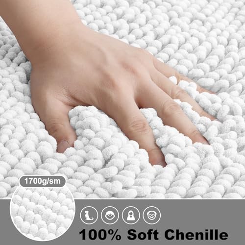 Thick Soft Absorbent Bath Rugs, Hot Melt Rubber Backing Bathroom Mat, Machine Washable Plush Bathroom Floor Mat, Bath Rugs Set for Tub Shower, Home Decor Accessories (White, 20"x30")