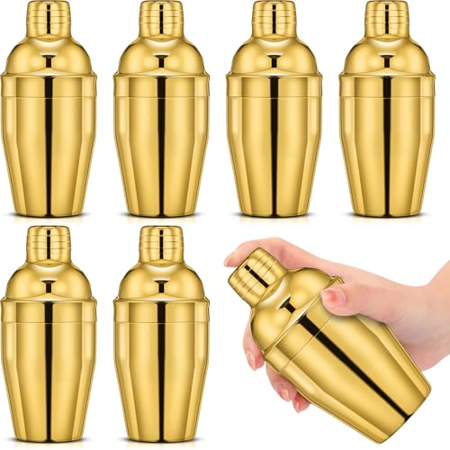 Nitial 6 Pcs Bar Cocktail Shaker Professional Stainless Steel Martini Drink Mixer Built-in Strainer for Bartending No Leaks Shaker for Bar Party Drink Mixer (Gold,8 oz) - color: Gold, size: 8 oz