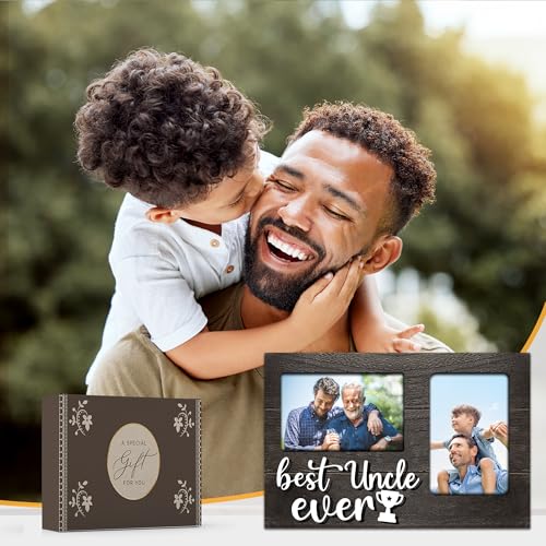 Uncle Gifts, Gifts for Uncle Christmas 3D Photo Frame Hold 4x6 Inches Two Photos, Gag Birthday Gift for Him from Nephew Niece on Fathers Day - color: Uncle