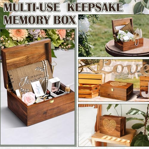Large Wooden Wedding Keepsake Box with Lid,Heart | 12 x 9 x 5.5 Inch Memory Storage, Engagement Gift for Couples Newlyweds, Bridal Shower Organizer, Photo Jewelry Holder - style: Heart
