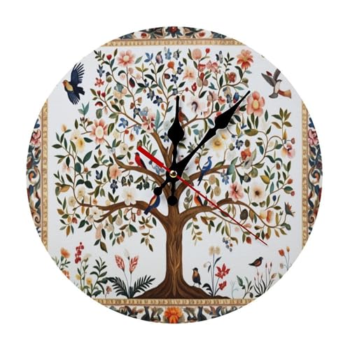 Tree of Life Mandala Minimalist Silent Wall Clock 9.8x9.8 inches, Modern Round Wooden Clock Without Numbers for Bedroom Living Room Office Home Decor - color: Tree of Life Mandala, size: 9.8x9.8 inches