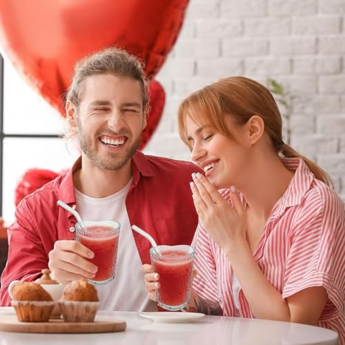 Skylety 6 Sets Heart Shaped Glass Tumbler with Straw Cute Drinking Cup Shot Glass for Juice Beer Cocktail Whiskey Summer Drinkware for Party Home Bar Club Restaurant Supplies, 5 oz(Hammered) - style: Hammered