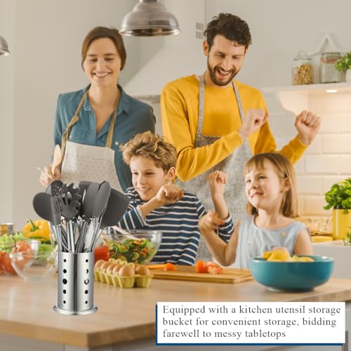 Kitchen Utensils Set, Kyraton 38 Pieces Non-Stick Silicone Cooking Utensils Set, Spoon Spatula Set with Sturdy Stainless Steel Utensil Holder, Dishwasher Safe - color: 2. With Utensil Rack
