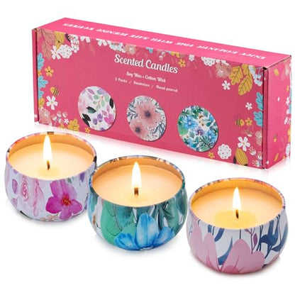 Hausware 3 Pack Scented Candles, 2.5 oz Aromatherapy Candles with Floral Scents,Soy Candles Set with 72H Burning Time,Ideal Gift for Women(Magnolia+Jasmine+Rose) - color: Magnolia+Jasmine+Rose