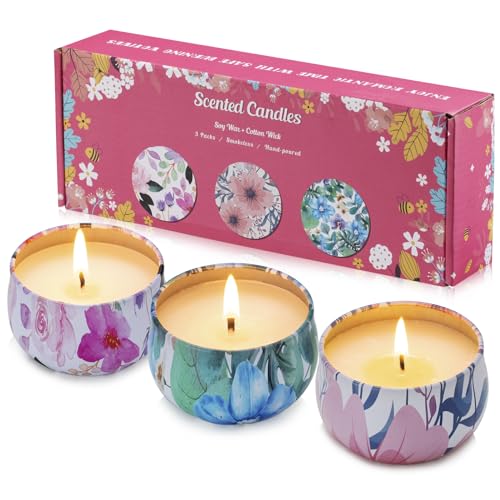 Hausware 3 Pack Scented Candles, 2.5 oz Aromatherapy Candles with Floral Scents,Soy Candles Set with 72H Burning Time,Ideal Gift for Women(Magnolia+Jasmine+Rose) - color: Magnolia+Jasmine+Rose