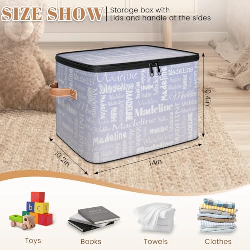 Storage Basket Custom Name, Personalize Keepsake Box, Purple White | Foldable Fabric Gradient Large Memory Bin with Handle Lid Lightweight Waterproof Dustproof, 14"L x 10.2"W x 10.4"H - color: Option 15