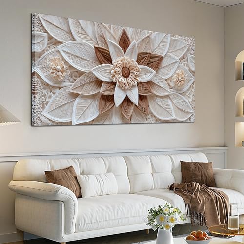 ORKARLUMENT Boho Floral Wall Art White and Brown Canvas Prints 24"X48" | Large Modern Botanical Aesthetic Artwork, Living Room Bedroom Office Decor,Framed Ready to Hang,Gift - color: white, size: 24L" x 48W"