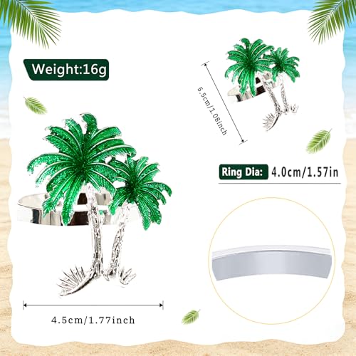 Palm Tree Napkin Rings Set of 6 Tropical Coastal Napkin Holder Ring for Spring Party Summer Wedding Decor,Green Coconut Tree Dining Table Setting for Hawaii Holiday Gatherings & Beach House - style: Palm Tree