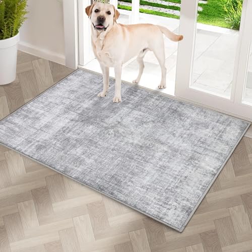 COMSLE Door Mat, Front Door Mat Indoor for Entrance Faux Wool Absorbent Non Slip Modern Throw Rug for Entryway Hallway Muddy Paws - Pet Friendly, 20x32 Inches,Grey Machine Washable - color: Minimalist Gray, size: 1'8" x 2'8" (Rectangular)