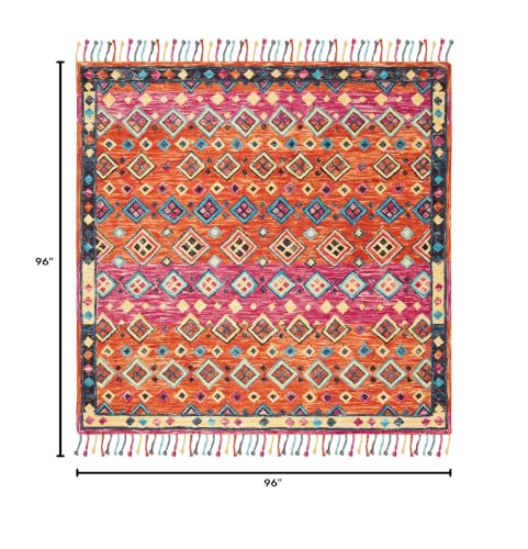 SAFAVIEH Aspen Collection Area Rug - 8' Square, Orange & Fuchsia, Handmade Boho Braided Tassel Wool, Ideal for High Traffic Areas in Living Room, Bedroom (APN138A) - size: 8' x 8' (Square)