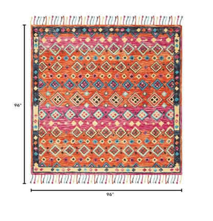 SAFAVIEH Aspen Collection Area Rug - 8' Square, Orange & Fuchsia, Handmade Boho Braided Tassel Wool, Ideal for High Traffic Areas in Living Room, Bedroom (APN138A) - size: 8' x 8' (Square)