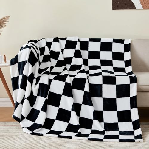 BEDELITE Plaid Fleece Twin Blanket, Black & White Checkered 60x80 Inches | 100% Polyester Microfibe, Soft, Lightweight, Warm, Classic Cherckerde Blanket, Room Decor, Machine Washable, for Couch Bed - color: Black, size: Twin(60"x80")