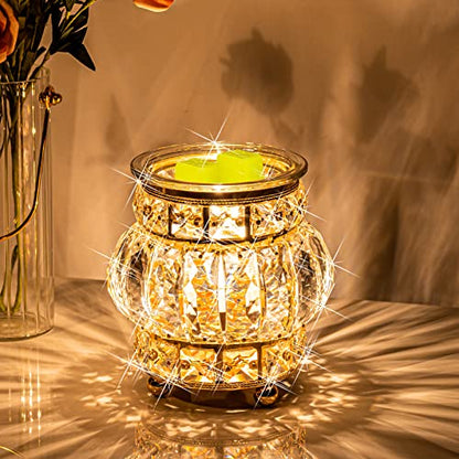 Wax Melt Warmer Wrought Iron Crystal Oil Burner for Home, Living Room, Bedroom, Kitchen, Office (Golden)