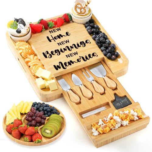 House Warming Gifts New Home Large Engraved Charcuterie Board Set with Utensils Fruit Tray Gifts Ideas for Homeowner Couple Neighbor Home Apartment Wedding Gift - style: Housewarming