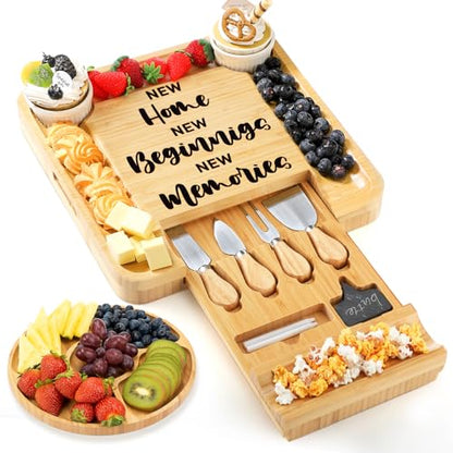 House Warming Gifts New Home Large Engraved Charcuterie Board Set with Utensils Fruit Tray Gifts Ideas for Homeowner Couple Neighbor Home Apartment Wedding Gift - style: Housewarming