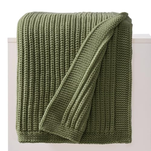 Chunky Knit Olive Green Throw Blanket 50"x60" for Couch | Soft Cozy Lightweight Ribbed Fisherman-Knit Blanket,All-Season Warmth Cute Decorative Throw for Sofa Bed Living Room - color: Olive Green, size: 50"x 60"