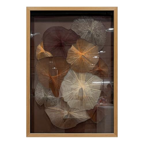 BrightA Large String Nail Thread Art 3D Floral Wall Hanging Sculpture | Hand crafted metal pin and fiber radial bloom panels with layered botanical geometry 27.5"x39.4" - color: Brown + Gold + Dark Red + Natural wood tone, size: 27.5"x39.4"