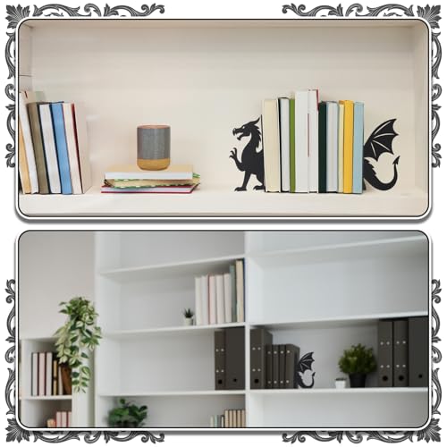Dragon Bookends Set of 2 Styles Metal Book Ends for Shelves | Gothic Dragon Head Wings Design, Sturdy Metal Construction, Non-slip Base, Home Office Bookshelf Gift Dragon Lovers - style: Evil Dragon