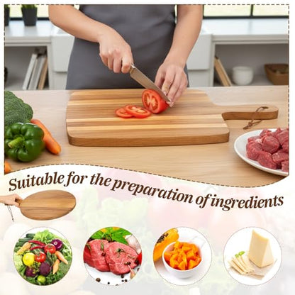 2 Pcs Acacia Wood Cutting Board with Handle, Decorative Wooden Serving Chopping Board Large Butter Charcuterie Butcher Blocks Tray for Kitchen Pizza Cheese Meat Vegetables Fruit Bread Baking