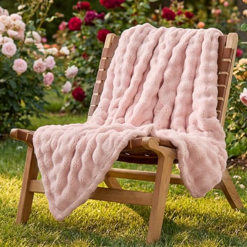 Lotus Karen 3D Bubble Fleece Blanket - Ultra Soft Fluffy Pink Twin Blanket for Couch, Lightweight Cozy Throw for All Season, Adults Women Kids(Light Pink, 60"x80") - color: 02 Light Pink, size: Twin (60" x 80")