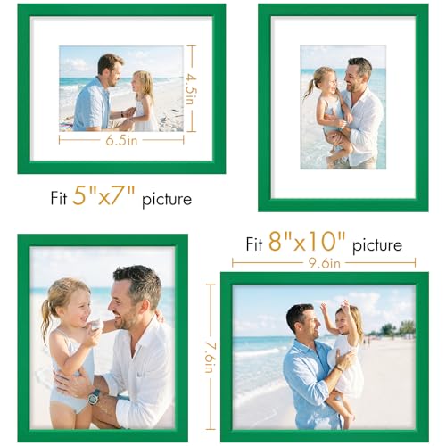 Vittanly Solid Wood 8x10 Picture Frames Set of 4, Green | 5x7 Picture Frame with Mat, Gallery Wall Frame Set, 8 x 10 Frame for Wall & Tabletop Display, Family, Pet, Christmas - color: Green, size: 8x10