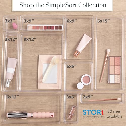 STORi SimpleSort 10-Piece Stackable Clear Drawer Organizer Set | Multi-size Trays | Makeup Vanity Storage Bins and Office Desk Drawer Dividers | Made in USA - size: 10 piece set, style: 10 Piece Set