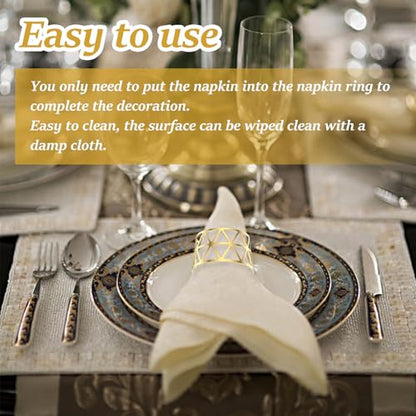 60 Pcs Gold Napkin Rings Bulk, Metal Napkin Holder Buckles, Exquisite Hollow Out Napkin Ring for Dinner Table Decoration Christmas Holiday Wedding Birthday Party Gathering