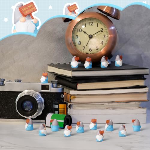 24 Pcs Mini Resin Gnomes Figurines Miniature Tiny Fairy Gnomes Figurines Inspirational Appreciation Gnome Statues with Motivational Word for Office Desk Table Employee Family Supplies(You Are Awesome) - color: Classic, style: You Are Awesome